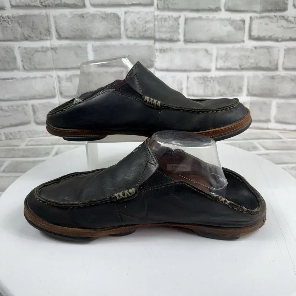 Olukai Moloa Men’s Size 9 Slip On Dark Brown Leather Casual Comfort Shoes